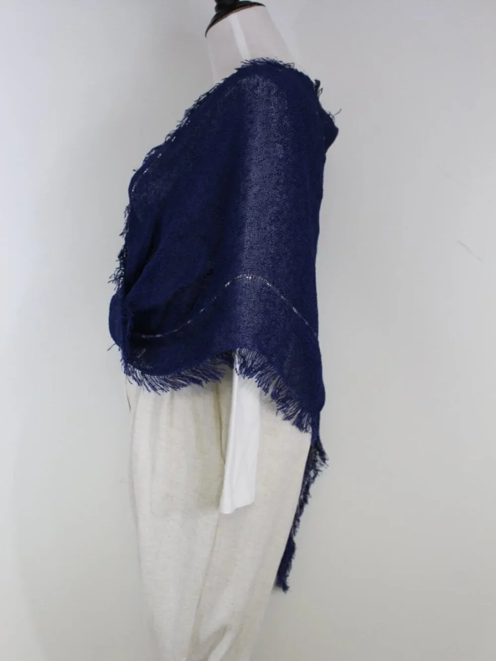 Blue Fringe Knit Wrap Shawl Lightweight Sheer Scarf Boho Wedding - Picture 12 of 12